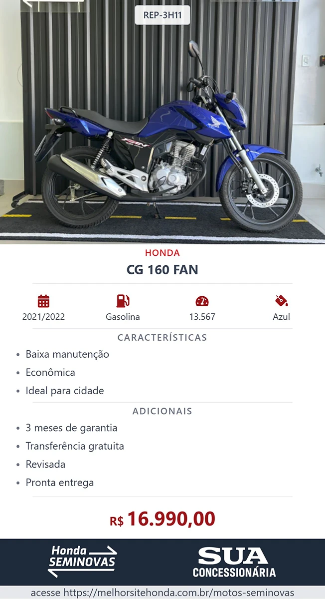 Card de compartilhamento (modo completo) para motos seminovas
